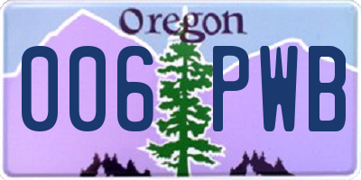 OR license plate 006PWB