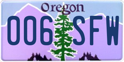 OR license plate 006SFW