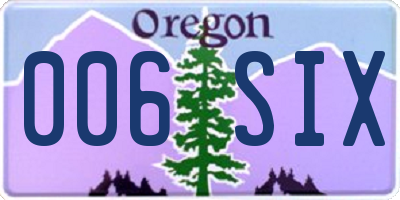 OR license plate 006SIX