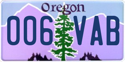 OR license plate 006VAB