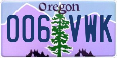 OR license plate 006VWK