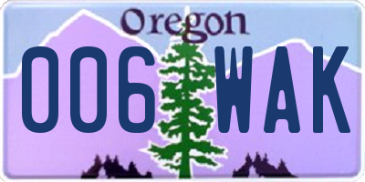 OR license plate 006WAK