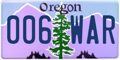OR license plate 006WAR