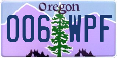 OR license plate 006WPF