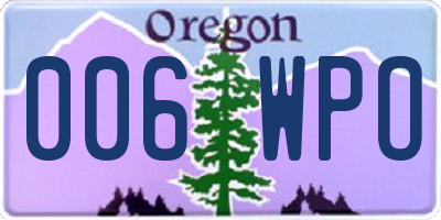 OR license plate 006WPO