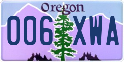 OR license plate 006XWA