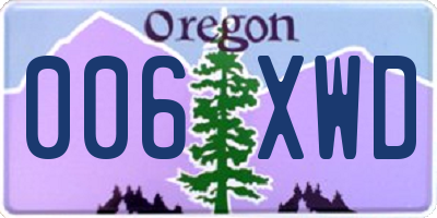 OR license plate 006XWD