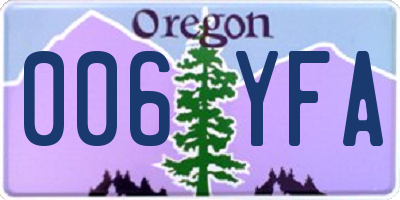 OR license plate 006YFA