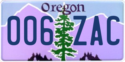 OR license plate 006ZAC