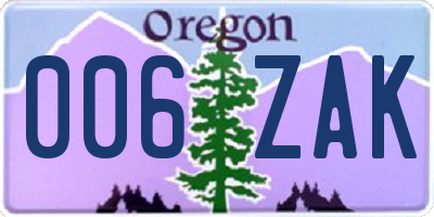 OR license plate 006ZAK