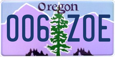 OR license plate 006ZOE