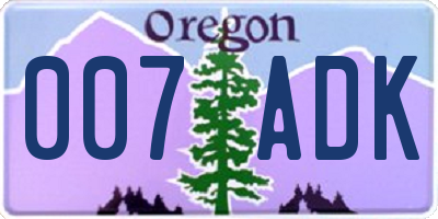 OR license plate 007ADK