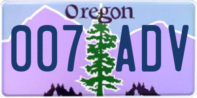 OR license plate 007ADV