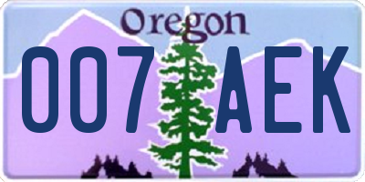 OR license plate 007AEK