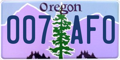 OR license plate 007AFO