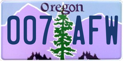 OR license plate 007AFW
