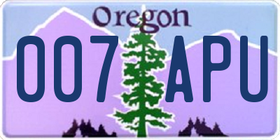 OR license plate 007APU