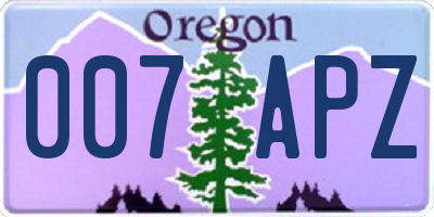 OR license plate 007APZ