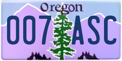 OR license plate 007ASC