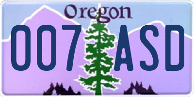 OR license plate 007ASD