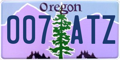 OR license plate 007ATZ