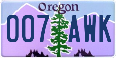 OR license plate 007AWK