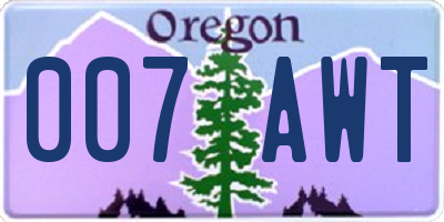 OR license plate 007AWT