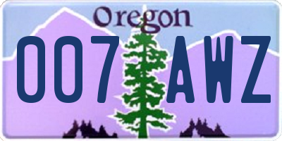 OR license plate 007AWZ