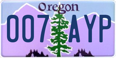 OR license plate 007AYP
