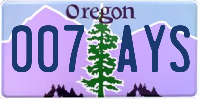OR license plate 007AYS