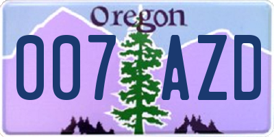 OR license plate 007AZD