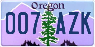 OR license plate 007AZK