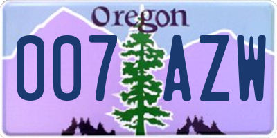 OR license plate 007AZW