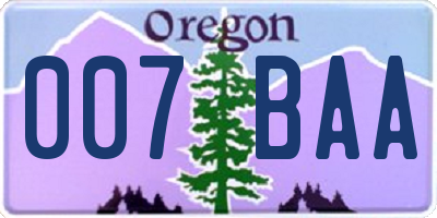 OR license plate 007BAA