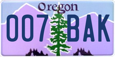 OR license plate 007BAK