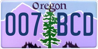 OR license plate 007BCD
