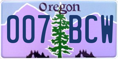 OR license plate 007BCW