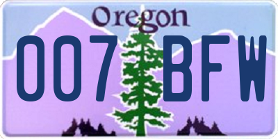OR license plate 007BFW