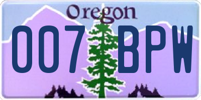 OR license plate 007BPW