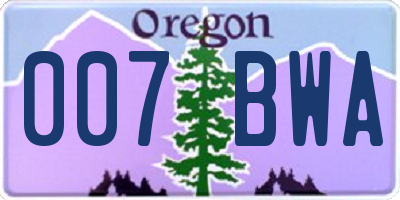 OR license plate 007BWA