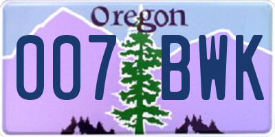 OR license plate 007BWK