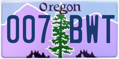 OR license plate 007BWT