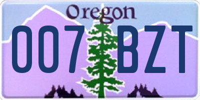 OR license plate 007BZT