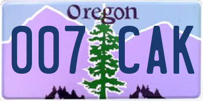 OR license plate 007CAK