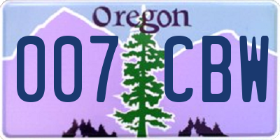 OR license plate 007CBW
