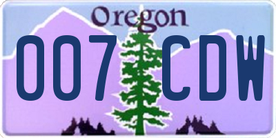OR license plate 007CDW