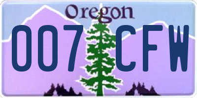 OR license plate 007CFW