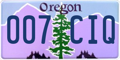 OR license plate 007CIQ