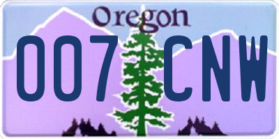OR license plate 007CNW