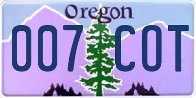 OR license plate 007COT